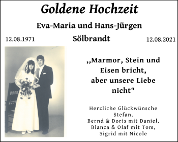 Hochzeitsanzeige von Eva-Maria Sölbrandt von NWZ