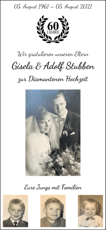 Hochzeitsanzeige von Gisela Stubben von NWZ