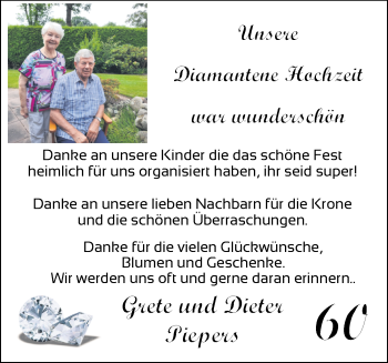 Hochzeitsanzeige von Grete Piepers von NWZ