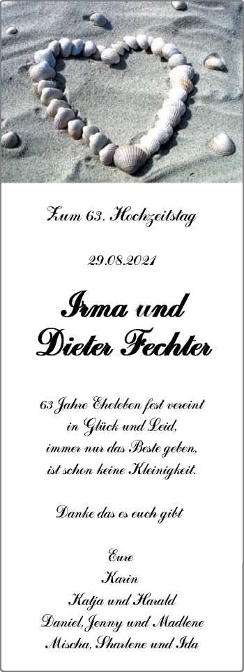 Hochzeitsanzeige von Irma Fechter von NWZ