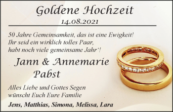 Hochzeitsanzeige von Jann Pabst von EZ