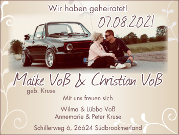 Hochzeitsanzeige von Maike Voß von EZ