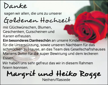 Hochzeitsanzeige von Margrit Rogge von NWZ