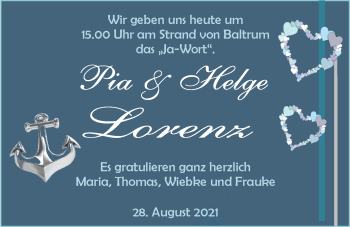 Hochzeitsanzeige von Pia  Lorenz von EZ