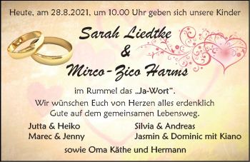 Hochzeitsanzeige von Sarah Liedtke von EZ