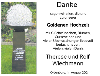 Hochzeitsanzeige von Therese Wiechmann von NWZ