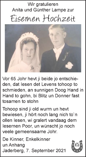 Hochzeitsanzeige von Anita Lampe von NWZ