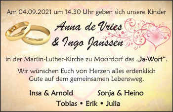 Hochzeitsanzeige von Anna de Vries von EZ