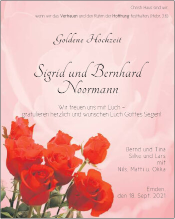 Hochzeitsanzeige von Bernhard Noormann von EZ