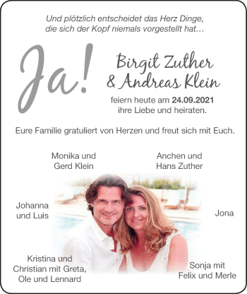 Hochzeitsanzeige von Birgit Zuther von EZ
