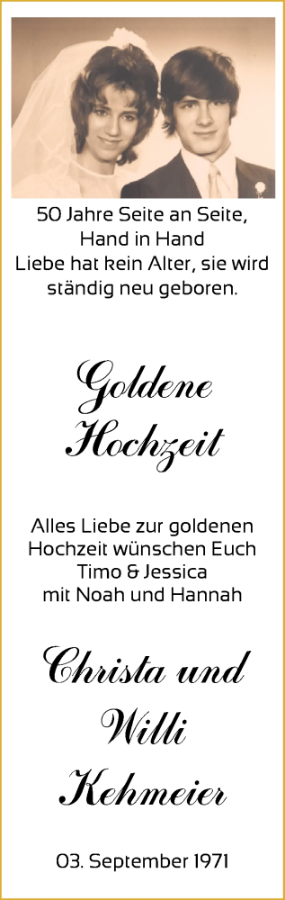 Hochzeitsanzeige von Christa Kehmeier von NWZ