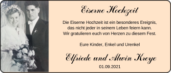 Hochzeitsanzeige von Elfriede Kreye von NWZ