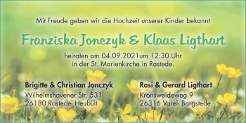 Hochzeitsanzeige von Franziska Jonczyk von NWZ