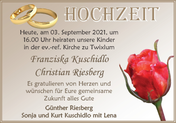 Hochzeitsanzeige von Franziska Kuschidlo von EZ
