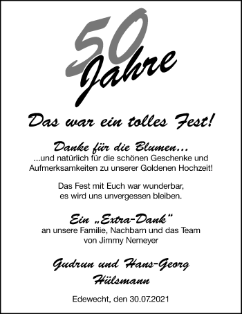 Hochzeitsanzeige von Gudrun Hülsmann von NWZ