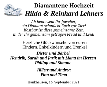 Hochzeitsanzeige von Hillda Lehners von NWZ