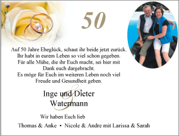 Hochzeitsanzeige von Inge und Watermann von NWZ