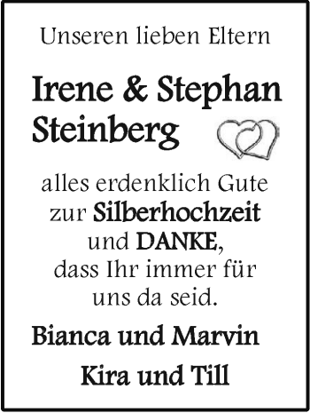 Hochzeitsanzeige von Irene Steinberg von EZ