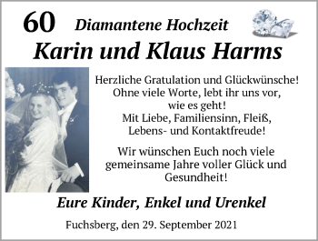 Hochzeitsanzeige von Karin Harms von NWZ