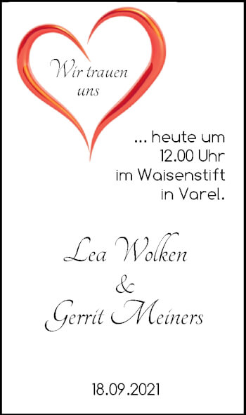 Hochzeitsanzeige von Lea Wolken von NWZ
