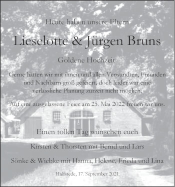 Hochzeitsanzeige von Lieselotte Bruns von NWZ