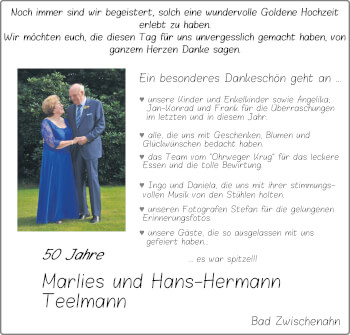 Hochzeitsanzeige von Marlies Teelmann von NWZ