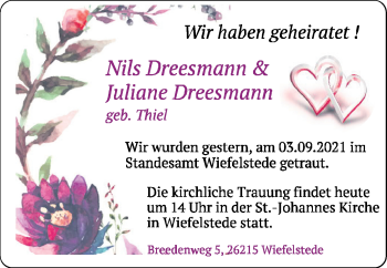 Hochzeitsanzeige von Nils  von NWZ