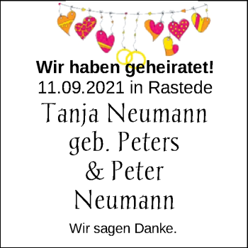 Hochzeitsanzeige von Tanja Neumann von NWZ