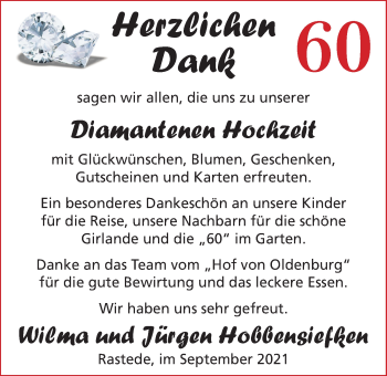 Hochzeitsanzeige von Wilma Hobbensiefken von NWZ