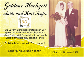 Hochzeitsanzeige von Anita Tönjes von NWZ