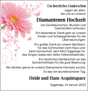 Hochzeitsanzeige von Heide Acquistapace von NWZ