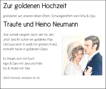 Hochzeitsanzeige von Heino Neumann von NWZ