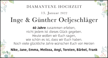 Hochzeitsanzeige von Inge Oeljeschläger von NWZ