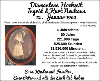 Hochzeitsanzeige von Ingrid Neuhaus von NWZ