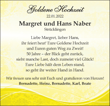 Hochzeitsanzeige von Margret Naber von NWZ