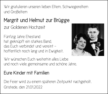 Hochzeitsanzeige von Margrit zur Brügge von NWZ