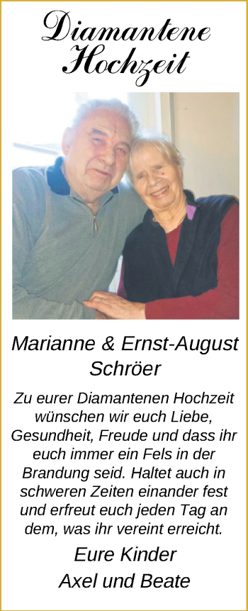 Hochzeitsanzeige von Marianne Schröer von NWZ