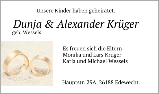 Hochzeitsanzeige von Alexander Krüger von NWZ