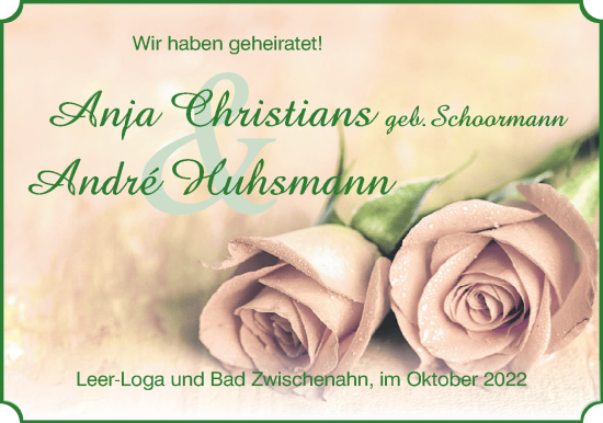 Hochzeitsanzeige von Anja Christians von NWZ