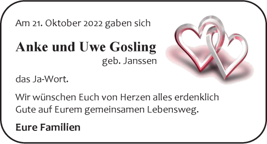 Hochzeitsanzeige von Anke Gosling von EZ