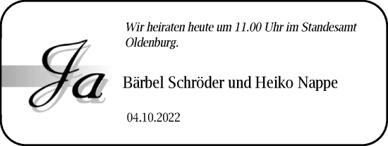 Hochzeitsanzeige von Bärbel Schröder von NWZ