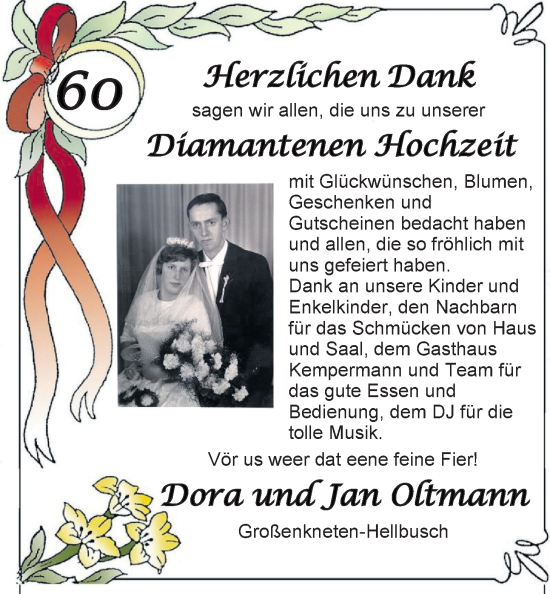 Hochzeitsanzeige von Dora Oltmann von NWZ