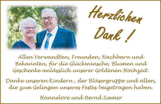 Hochzeitsanzeige von Hannelore Siemer von NWZ