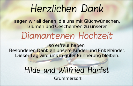 Hochzeitsanzeige von Hilde Harfst von NWZ