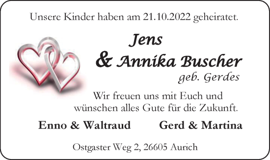 Hochzeitsanzeige von Jens Buscher von EZ