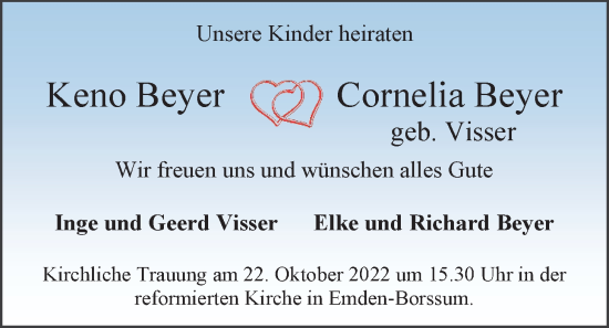Hochzeitsanzeige von Keno Beyer von EZ