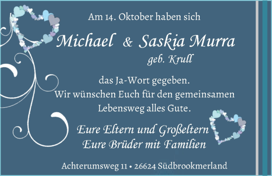 Hochzeitsanzeige von Saskia Murra von EZ