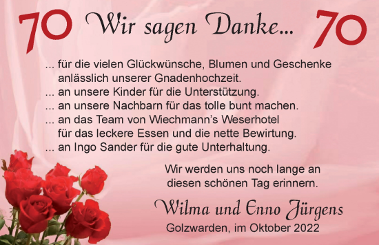 Hochzeitsanzeige von Wilma Jürgens von NWZ