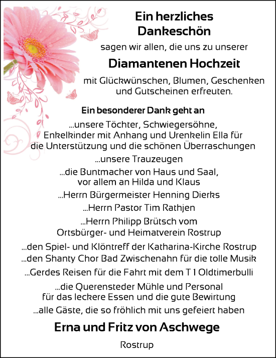 Hochzeitsanzeige von Erna von Aschwege von NWZ
