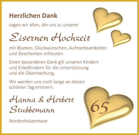 Hochzeitsanzeige von Hanna Stubbemann von NWZ